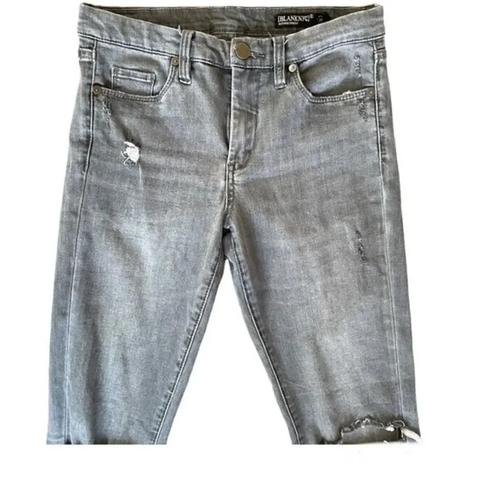 BlankNYC Grey Distressed Mid Rise Ankle Frayed Raw Tequila Skinny Jeans sz 27 - Picture 6 of 9